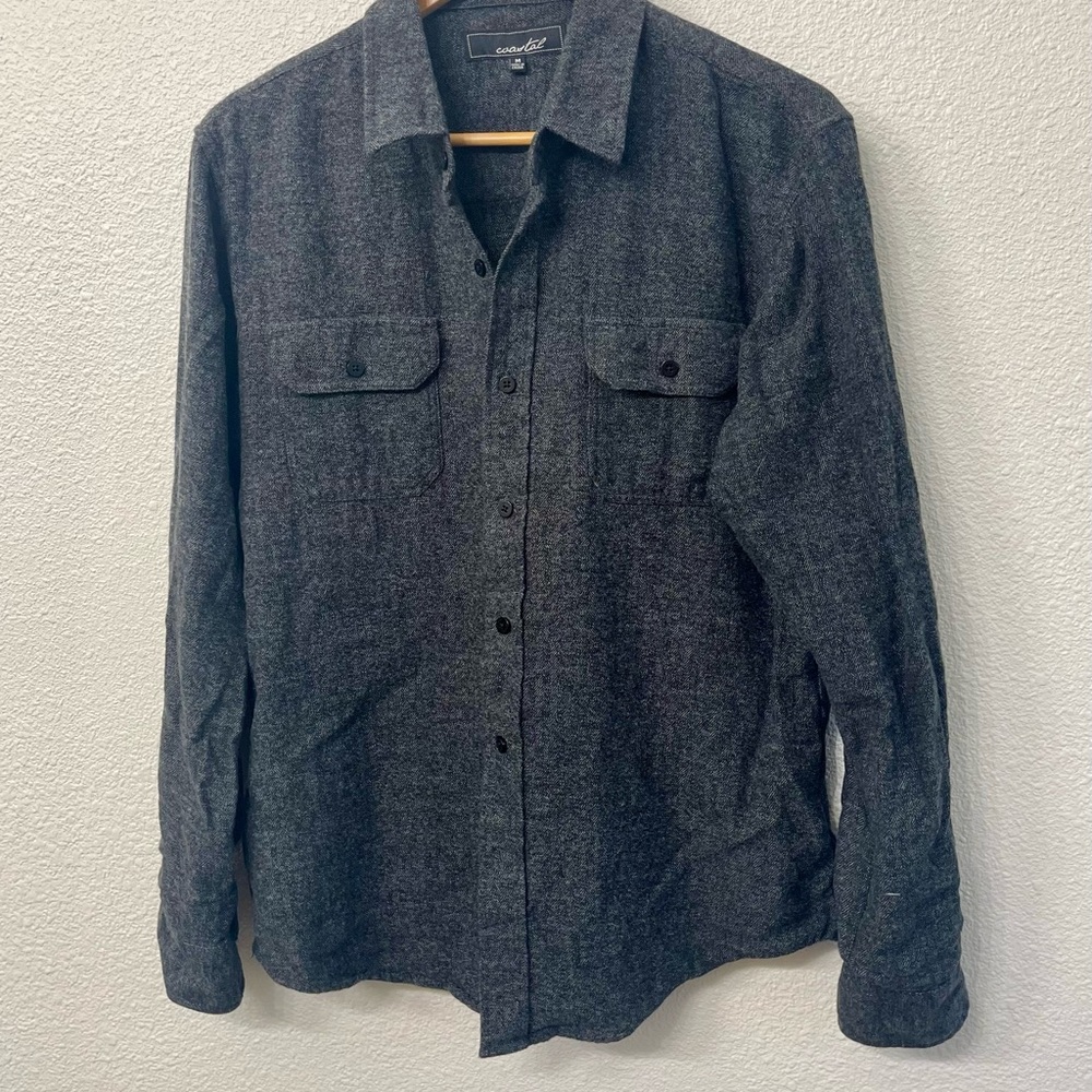 Coastal Men's Charcoal Herringbone Shirt Jacket, Size M